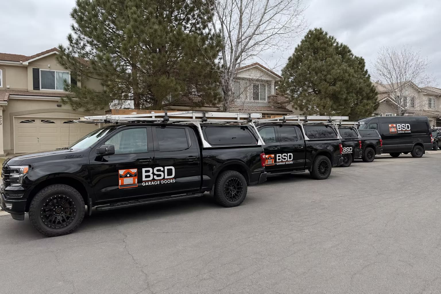 Fleet of BSD garage door trucks