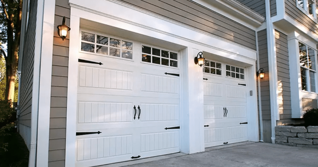 garage door with white decorative panels